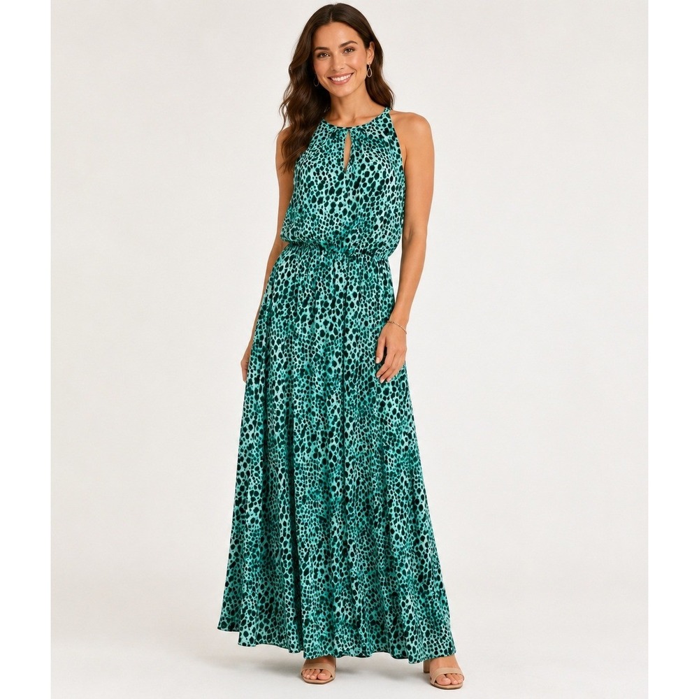 Jennifer Lopez JLO Mob Wife Maxi Dress Womens 4 Green Animal Print Polyester